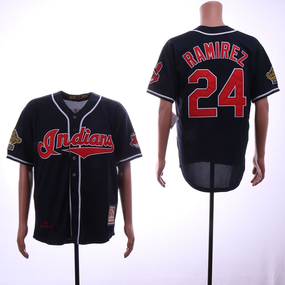 Men Cleveland Indians #24 Ramirez Blue Throwback 1995 MLB Jerseys->cleveland indians->MLB Jersey